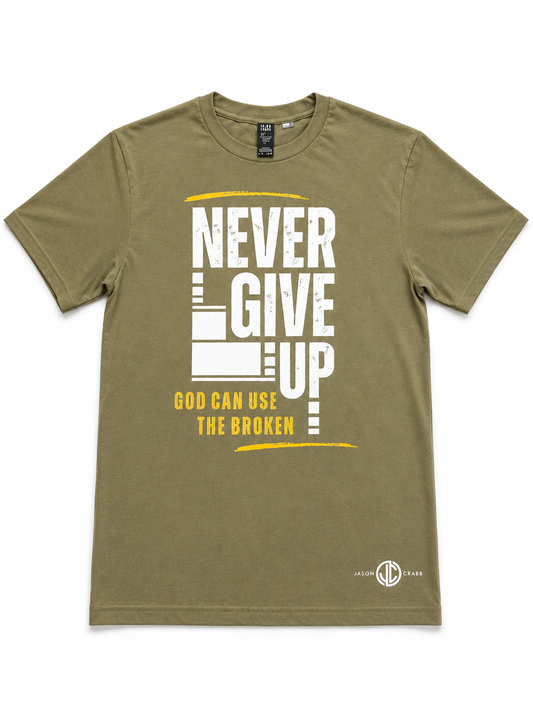 Never Give Up Military Green Frost Tee