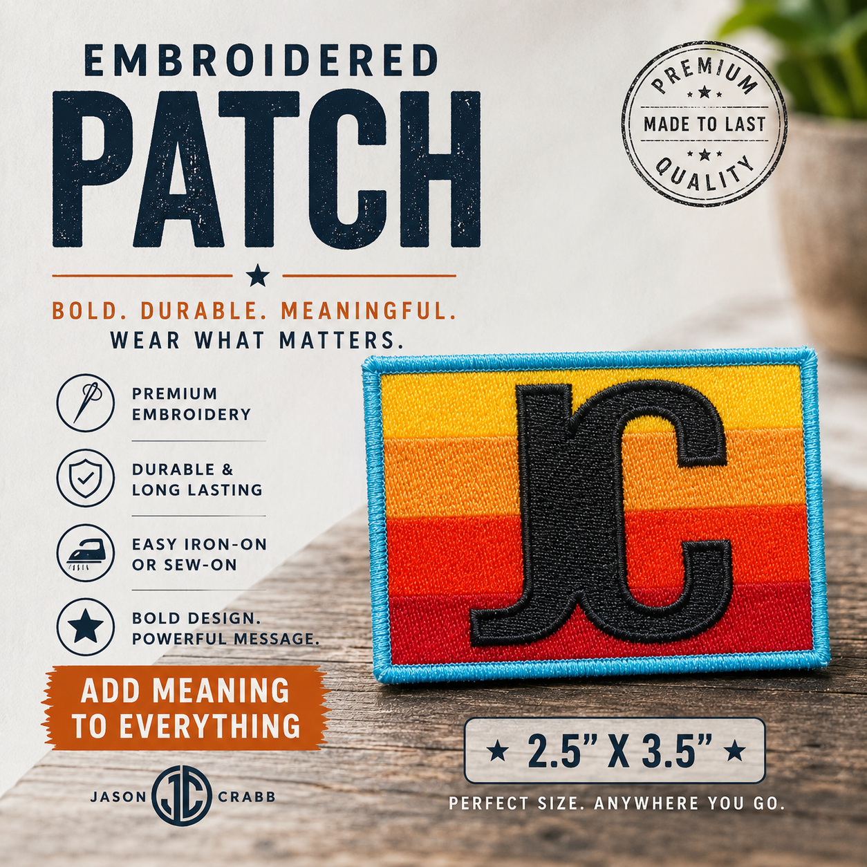Embroidered "JC" Patch