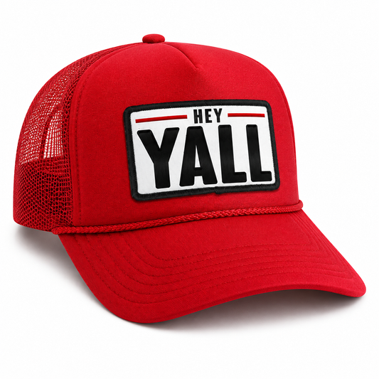 "HEY YALL" Red Trucker Style Ballcap - PREORDER