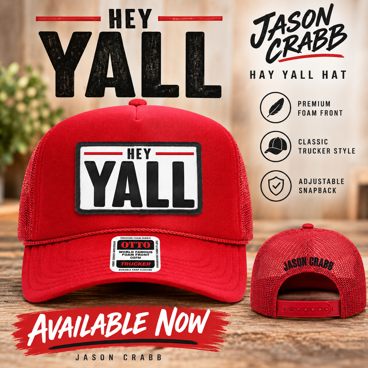 "HEY YALL" Red Trucker Style Ballcap